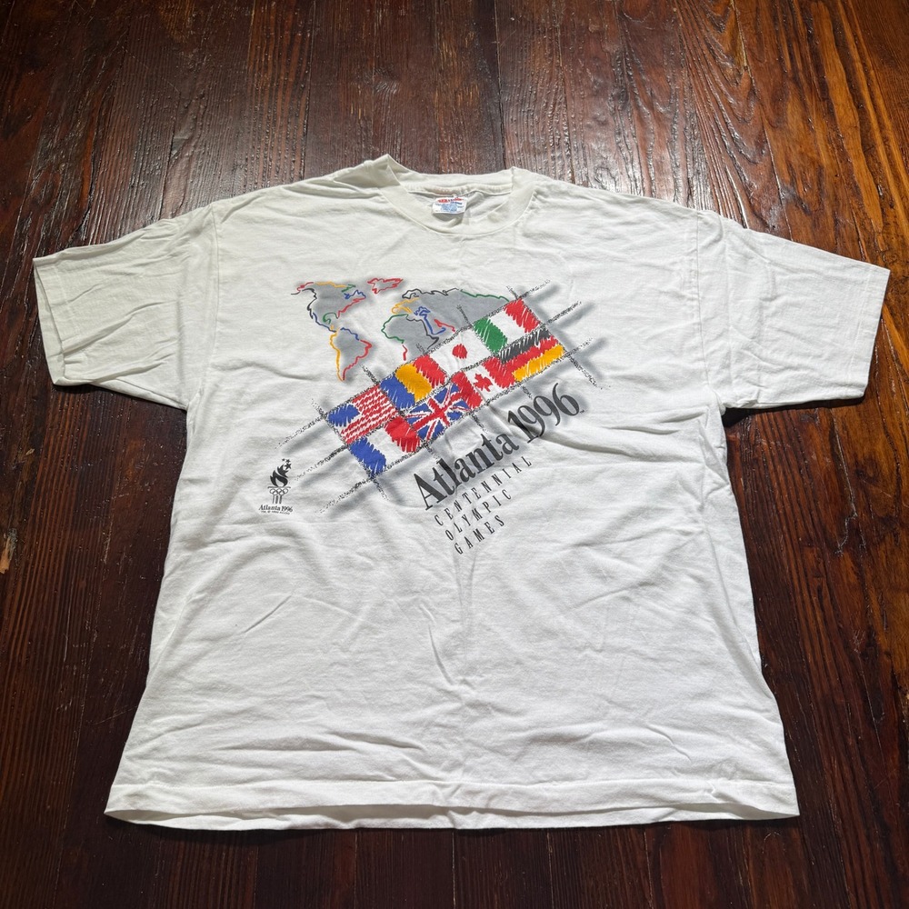 Vintage Atlanta‎ 1996 Olympics Shirt Mens XL White 90s Single Stitch Hanes